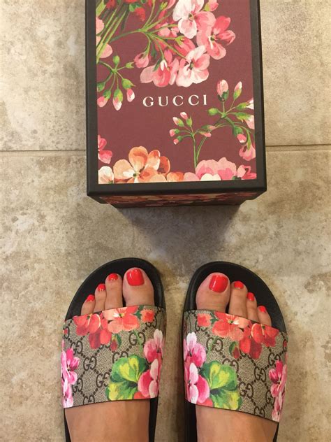 gucci flower slides box|Gucci floral slides outfit.